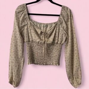 Paper Crane Floral Smocked Long Sleeve Cottagecore Crop Top Size M